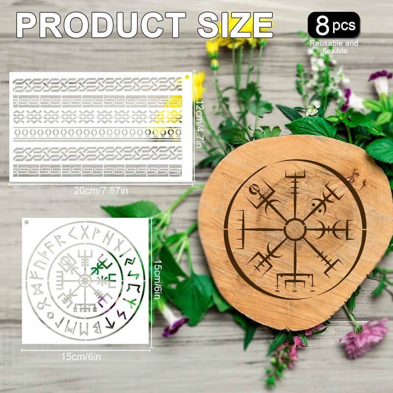 Keluna Viking Stencils for Painting - 8 Pcs Reusable Celtic Border Crafts Templates Tree of Life Stencils for Painting on Wood Wall Art Craft Canvas Fabric Rock - Image 3